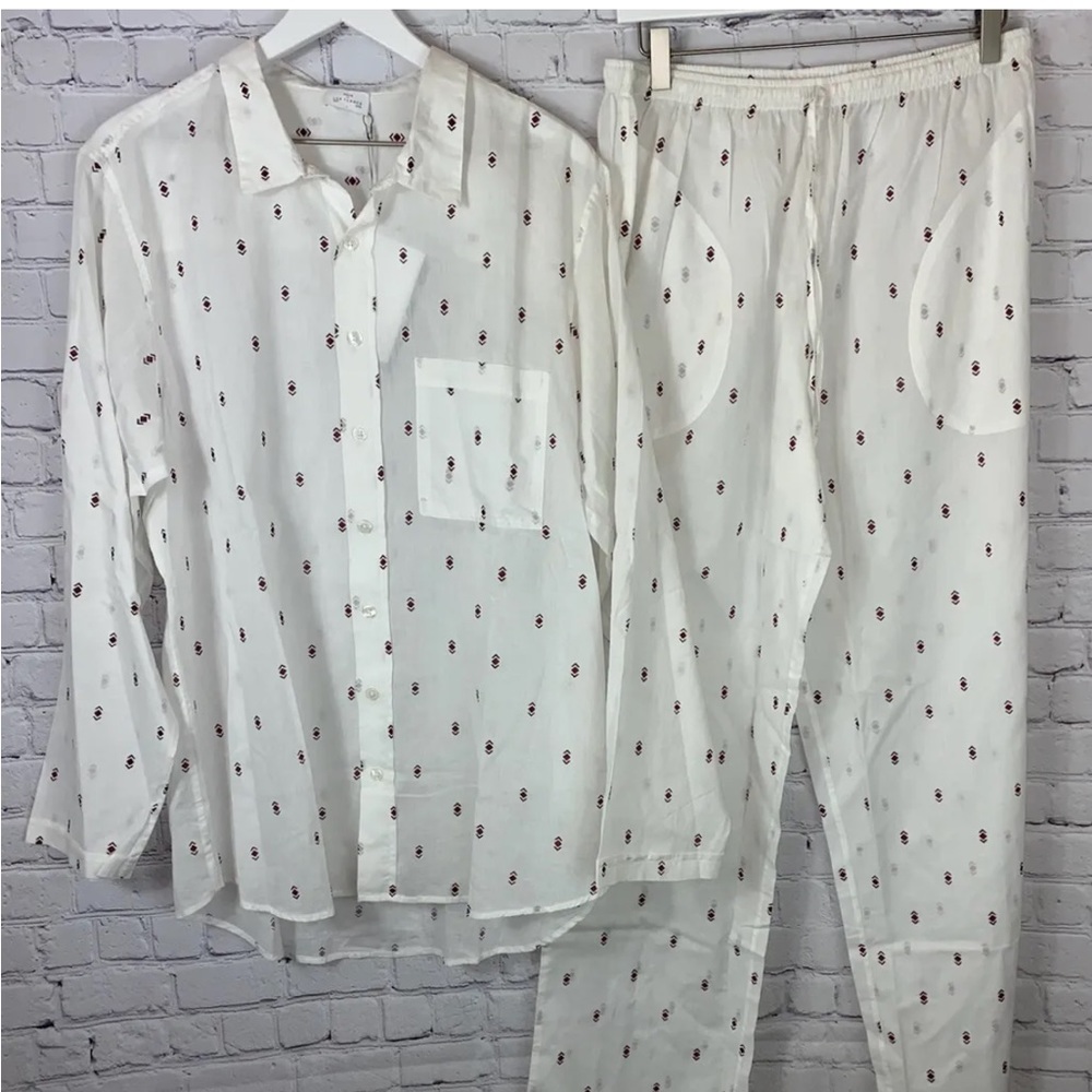NWT POUR LES FEMMES Womens’ White Long Sleeve Pajama Shirt Pants Set M,L,XL new!